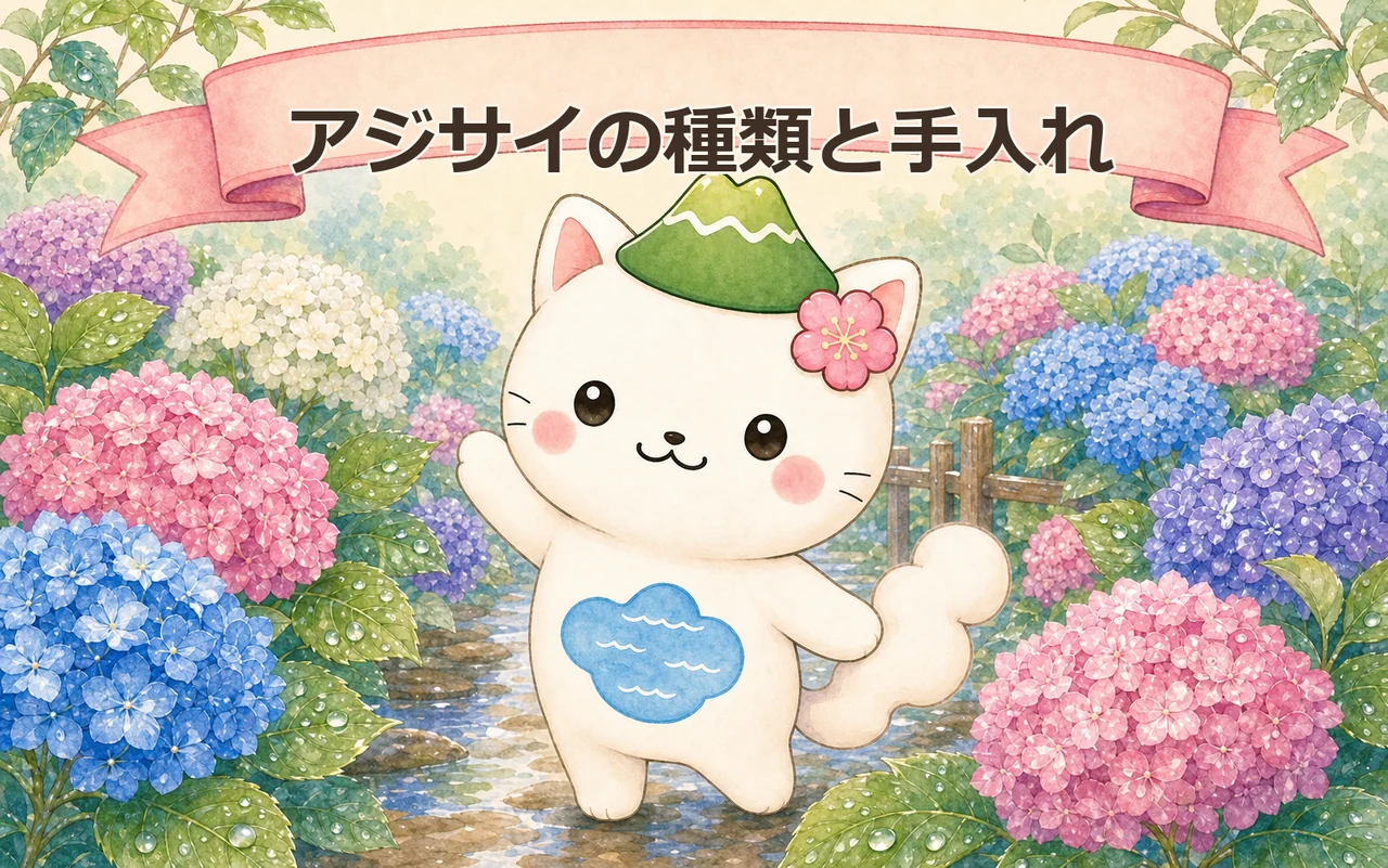 色とりどりのアジサイとはるにゃさんの水彩イラスト