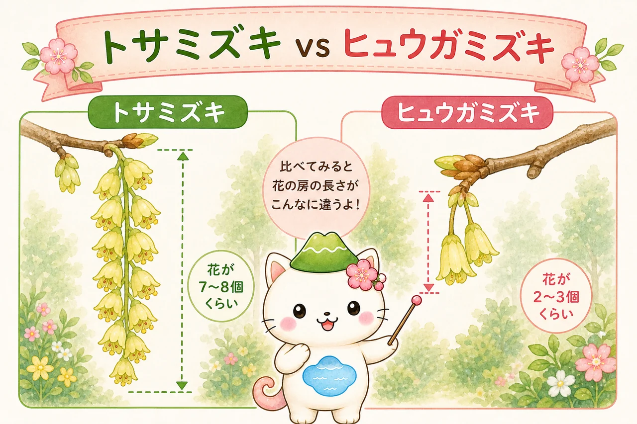 トサミズキ vs ヒュウガミズキ