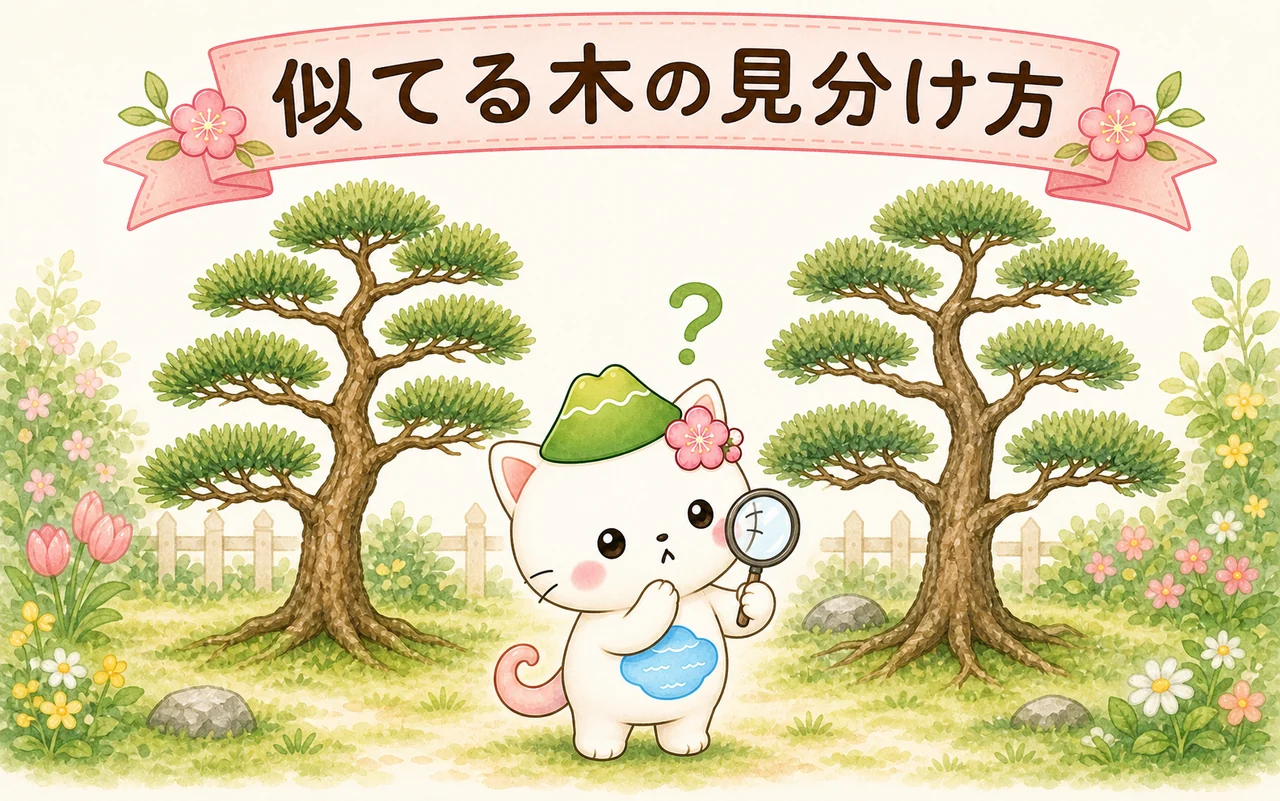 はるにゃさんが似た木を見比べるイラスト