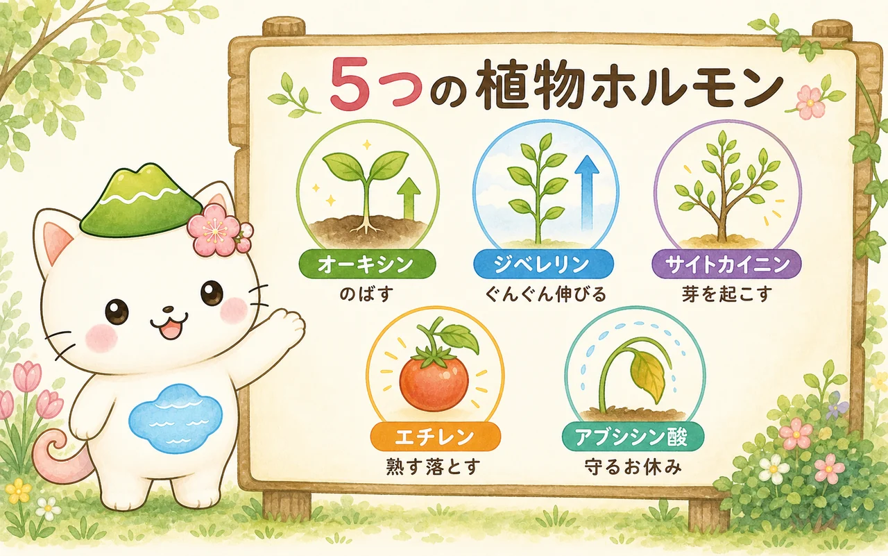 はるにゃさんが5大植物ホルモンを紹介する図解